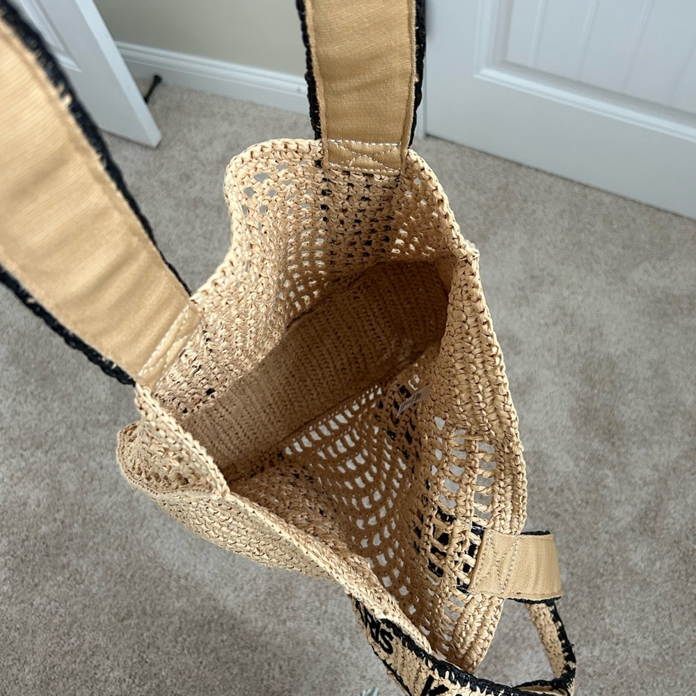 Karl Lagerfeld Woven Beige Tote with Black Straps - Picture 2 of 2